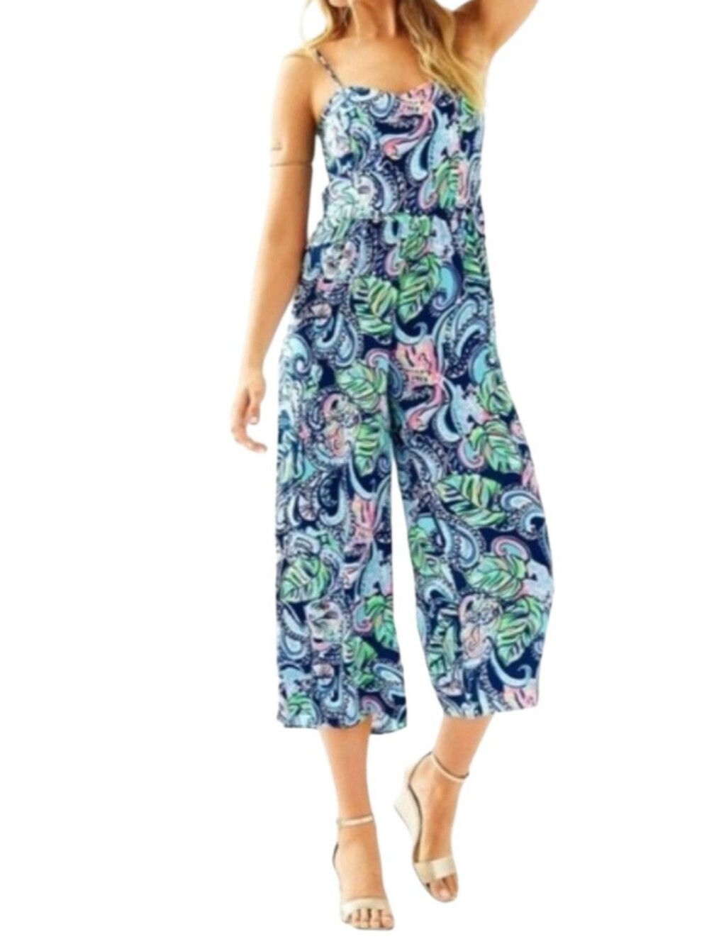 Lilly Pulitzer wide leg Marnee jumpsuit "hanging with fronds" size 4